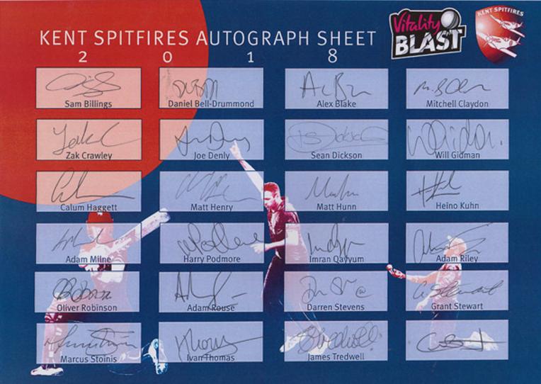 Kent-cricket-memorabilia-signed-2018-squad-players-team-sheet-sam-billings-matt-henry-adam-milne-joe-denly-matt-walker-allan-donald-dbd-stevens-kccc-spitfires-signature