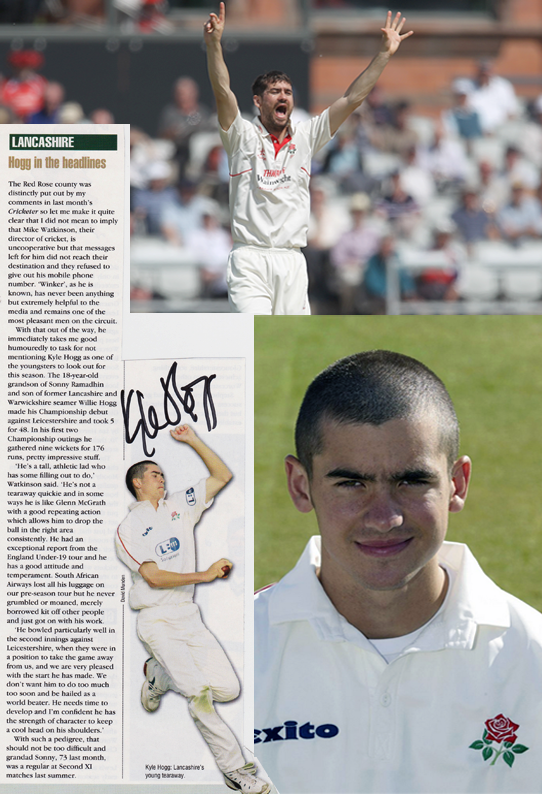 Kyle Hogg signed Lancashire CCC Cricket memorabilia retirement Lightning Lashings debut autograph Lancs