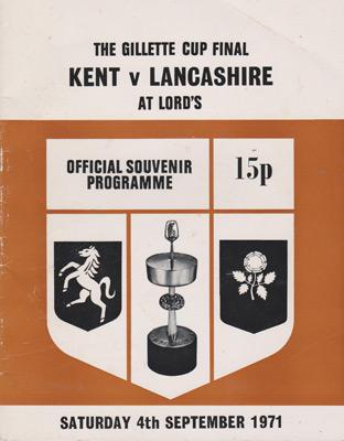 Kent-cricket-memorabilia-1971-Gillette-Cup-Final-programme-lancashire-ccc-lords-sept-cowdrey-knott-underwood-denness-asif-iqbal-woolmer-kccc