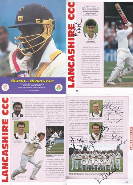 Lancashire-cricket-memorabilia-1995-Benson-and-Hedges-Cup-Final-programme-Lords-John-Crawley-autograph-Neil-Fairbrother-waltkinson-hegg-winners-kent-ccc