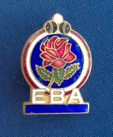 Lawn-Bowls-memorabilia-EBA-badge-enamel--HW-Miller-Branston-Street-Birmingham-brooch-jewellery-bling-bowling-red-rose-woods-english-bowling-association-asocn
