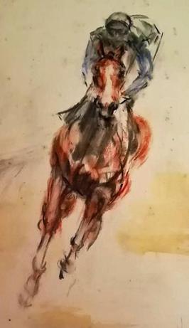 Lester-Piggott-signed-1977-Epsom-Derby-The-Minstrel-horse-racing-memorabilia-Katherine-Welch-watercolour-artist-art-work