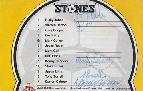 Maidstone-United-football-memorabilia-signed-programme-Cambridge-1990-Kenny-Charlery-Tony-Sorrell-Darren-Oxbrow-Division-4-playoff-semi-final-2nd-leg-stones