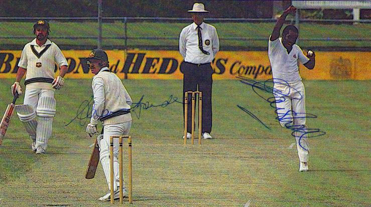 Malcolm Marshall Allan Border signed magazine picture