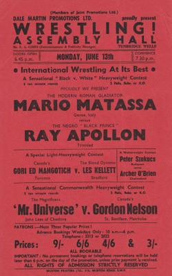 Mario-Matassa-autograph-Roy-Apollon-signed-wrestling-flyer-wrestler-Dale-Martin-Promotions-les-kellett-mr-universe-assembly-halls-tunbridge-wells-1970s