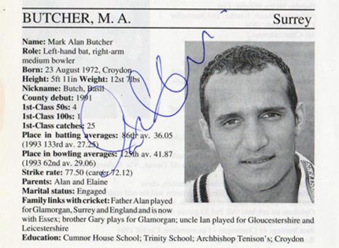 Mark-Butcher-autograph-signed-Surrey-cricket-memorabilia-signature-england-batsman-butch-1995-county-cricketers-whos-who