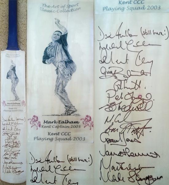 Mark-Ealham-autograph-Dave-Fulton-signed-Art-of-cricket-midi-bat-kent-ccc-rob-key-geraint-jones-ed-smith-peter-trego-greg-blewett