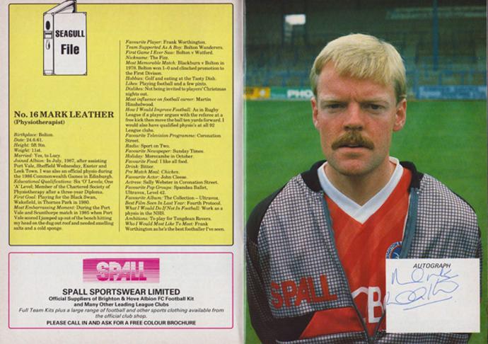 Mark-Leather-autograph-signed-Brighton-Hove-Albion-Football-memorabilia-BHA-fc-1984-physio