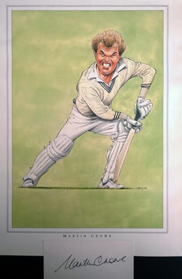 Martin-Crowe-autograph-signed-John-Ireland-print-New-Zealand-cricket-memorabilia-kiwi-NZ