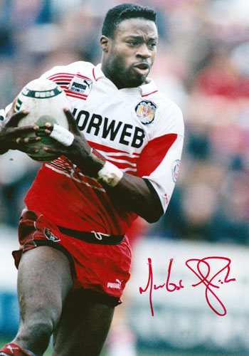MARTIN OFFIAH Wigan Rugby HAND SIGNED 12" X 8" Photo COA Chariots England 