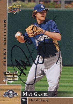 Mat-Gamel-autograph-signed-milwaukee-brewers-baseball-memorabilia-third-base-2009-upper-deck-rookie-card-first-edition