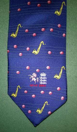 Matthew-Fleming-benefit-neck-tie-Kent-CCC-cricket-memorabilia-Valentine-MVF-2001-silk-England-KCCC-Green-Jackets-Eton-School-Saxophone-pink-cricket-ball