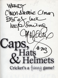 max walker autograph signed dedicated cricket book Caps Hats Helmets Crickets a Funny Game