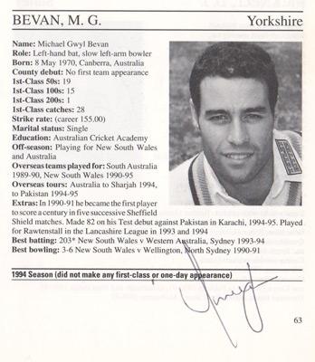 Michael-Bevan-autograph-signed-yorkshire-cricket-memorabilia-signature-australia-batsman-1995-yorks-ccc-county-cricketers-whos-who-ashes