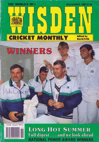 Middlesex-cricket-memorabilia-1990-County-champions-signed-Wisden-magazine-cover-Mike-Gatting-autograph-Mark-Ramprakash-signature-Tufnell-Fraser-Roseberry