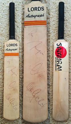 Middlesex-cricket-memorabilia-eoin-morgan-signed-lords-mini-bat-adam-gilchrist-autograph-david-warner-samurai-middx-2010-t20-season