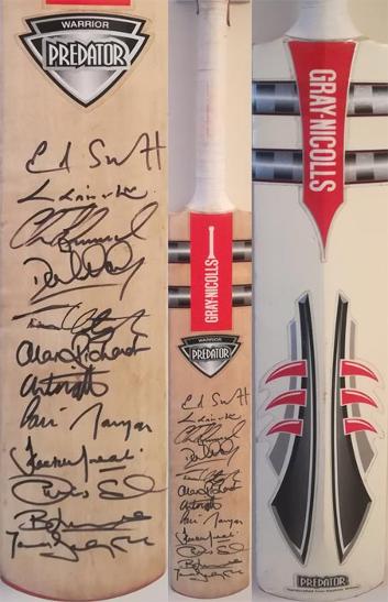 Middlesex cricket memorabilia signed gray nicolls mini bat eoin morgan autograph ed smith chris silverwood middx ccc predator lords