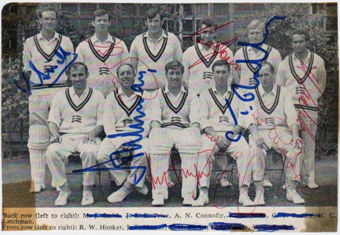 Middlesex-cricket-memorabilia-signed-team-photo-squad-1960s-Middx-CCC-County-Cricket-Club-peter-parfitt-fred-titmus-Clive-Radley-John-Price-Smith--Jones-Latchman-Murray-Eric-Russell