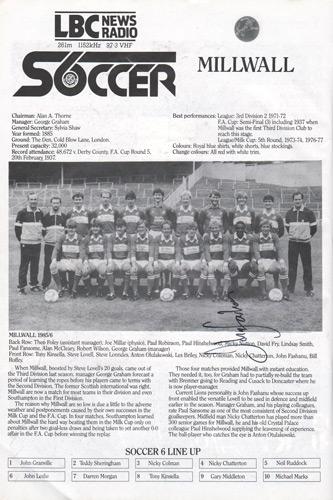 Millwall-FC-football-memorabilia-London-6-a-side-indoor-soccer-championships-programme-signed-Wembley-Arena-LBC-team-John-Fashanu-autograph