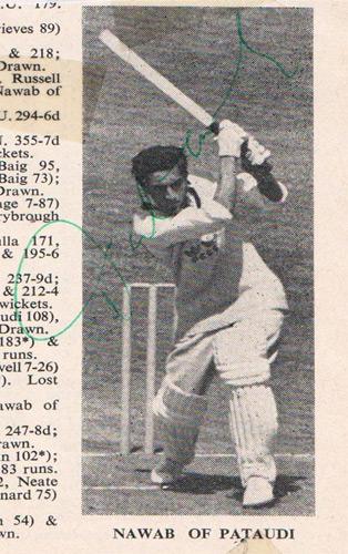 Nawab-of-Pataudi-autograph-signed-Indian-cricket-memorabilia-India-test-match-captain-batsman-player-Mansur-Mansoor-Ali-Khan-tiger-signature