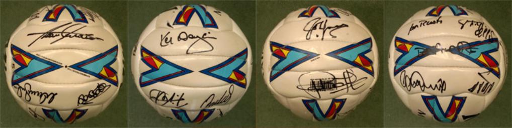 NUFC multi-signed football Inc: Kenny Dalglish (Manager), Alan Shearer, John Barnes, Gary Speed, Ian Rush, Warren Barton, Shay Given, David Batty, Philippe Albert, Temuri Ketsbaia, Nikos Dabizas + 10 unknown autographs (c 1997-98 season).