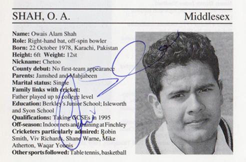Owais-Shah-autograph-signed-middlesex-cricket-memorabilia-middx-ccc-batsman-england-ipl-u19-captain-signature