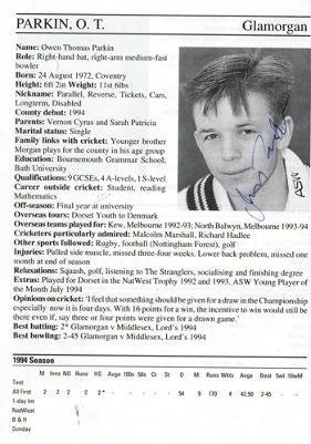 Owen-Parkin-autograph-signed-Glamorgan-cricket-memorabilia-signature-wales-cricketers-whos-who-bio-page-career-stats