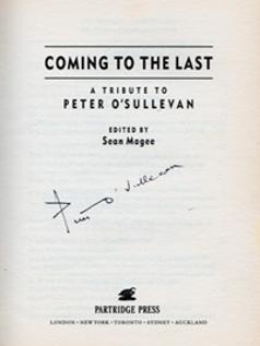 Peter OSullevan-autograph-signed-horse-racing-memorabilia-tribute-book-Coming-to-the-Last-autograph