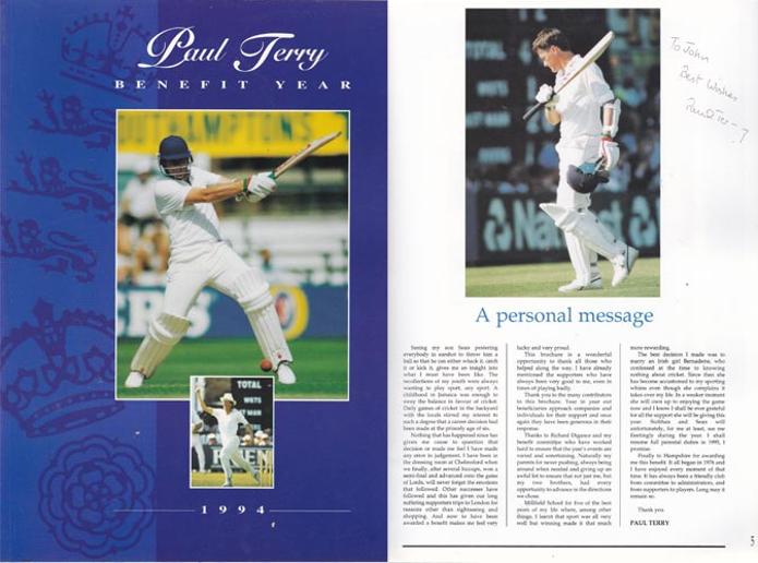 Paul-Terry-autograph-signed-1994-benefit-year-brochure-hampshire-cricket-memorabilia-hants-ccc-testimonial