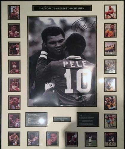 Pele-autograph-signed-Brazil-football-memorabilia-brasil-edson-arantes-nascimento-santos-soccer-legend-new-york-cosmos-muhammad-ali-worlds-greatest-montage