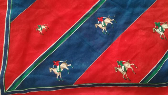 Polo-memorabilia-scarf-blue-red-horse-pony-rider-stick-fashion
