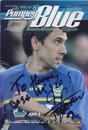 Portsmouth-football-memorabilia-signed-Pompey-Blue-programme-2005-West-Ham-United-fc-fratton-park-cover-autograph-signature