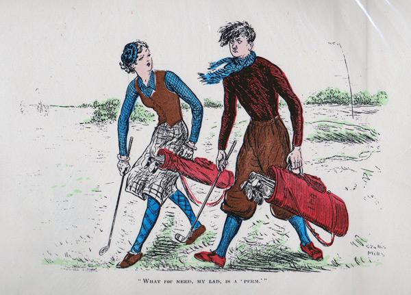 Punch-cartoon-golf-perm-donald-trump-princes-golf-course-humour-hair-wind-1930s-wallis-mills-potus-wig-lady-golfer