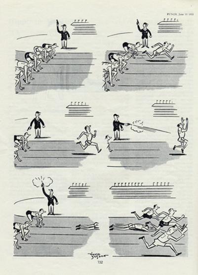 Punch-magazine-1955-sports-olympics-memorabilia-London-charivari-false-start-athletics-starters-gun