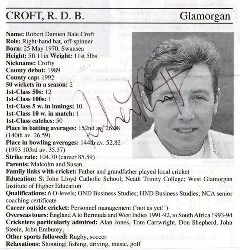 ROBERT-CROFT-autograph-signed-Glamorgan-cricket-memorabilia-England-test-match-spinner-wales-Cricketers-whos-who-bio-page-personal-career-stats