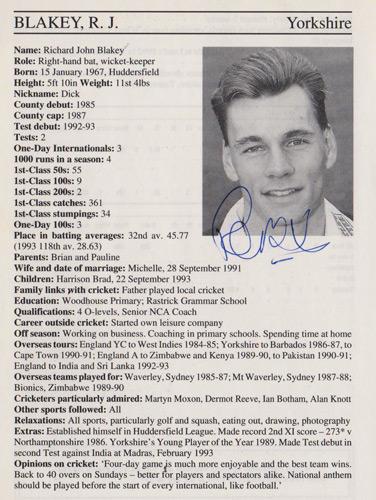 Richard-Blakey-autograph-signed-yorkshire-cricket-memorabilia-yorks-ccc-wicket-keeper-signature