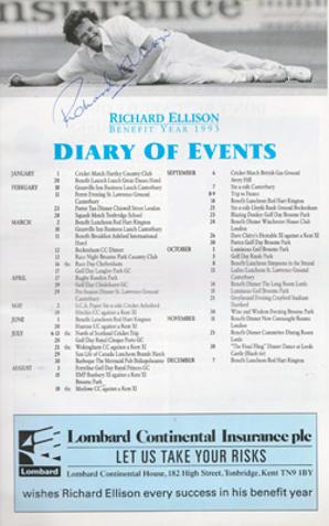 Richard-Ellison-autograph-signed-Kent-Cricket-memorabilia-1993-benefit-brochure-kccc-testimonial-elly-england-test-match-fast-bowler-millfield-school-signature