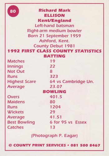 Richard-Ellison-autograph-signed-Kent-cricket-memorabilia-KCCC-spitfires-county-print-player-card-signature-England-test-bowler-Elly-Millfield-School-biography-career