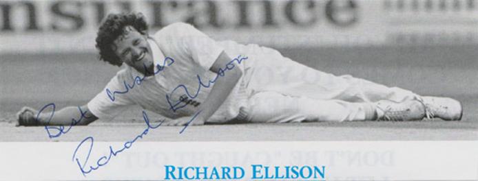 Richard-Ellison-autograph-signed-Kent-cricket-memorabilia-KCCC-spitfires-signature-England-test-fast-bowler-Elly-Millfield-School-bio-career