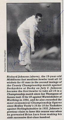 Richard-Johnson-autograph-signed-Middlesex-cricket-memorabilia-Middx-CCC-county-fast-bowler-England-test-match-cap-ten-10-wickets-derbyshire-derbys-1994