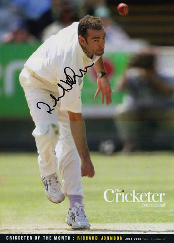 Richard-Johnson-autograph-signed-Middlesex-cricket-memorabilia-Middx-CCC-county-fast-bowler-ten-10-wickets-England-test-match-cap-cricketer-poster