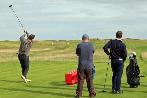 Rob-Key-Joe-Denly-testimonial-2019-golf-day-Royal-St-Georges-drive-first-tee-kent-cricket-captain-england