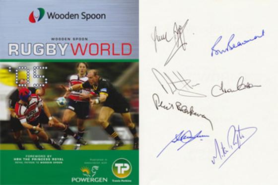 Wooden Spoon charity Rugby memorabilia book signed by 1980 England Grand Slam players Bill Beaumont autograph