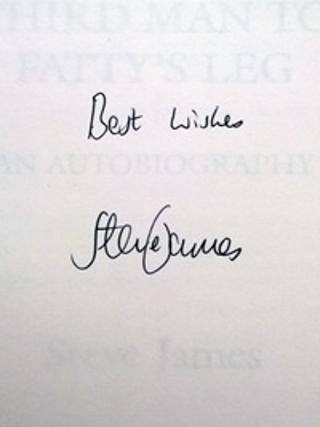 STEVE-JAMES-memorabilia-signed-autobiography-Third-Man-to-Fattys-Leg-Glamorgan-cricket-memorabilia-autographed-signature