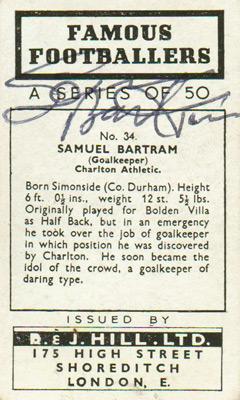 Sam-Bartram-autograph-signed-charlton-athletic-football-memorabilia-goalkeeper-portsmouth-addicks-the-valley-cafc-legend-samuel-signature-BEJ-Hill--card