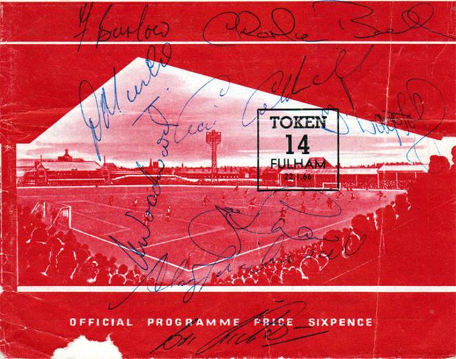 Sheffield-United-football-memorabilia-signed-match-day-programme-jan-1966-Fulham-len-badger-wagstaff-coldwell-reece-woodward-hodgkinson-alan-birchenall-blades-Sheff-Utd