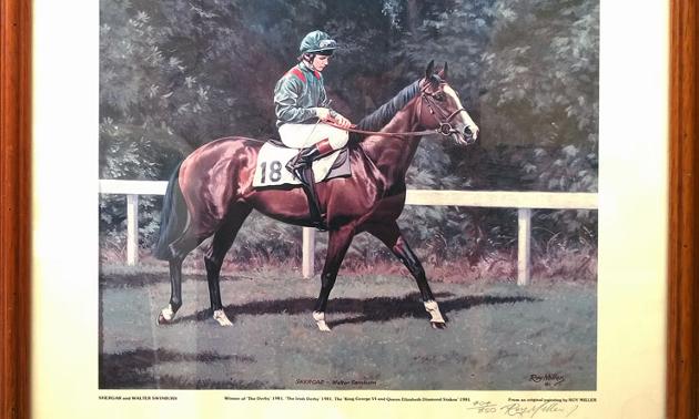 Shergar-Walter-Swinburn-signed-horse-racing-print-Roy-Miller-artist-artwork-sports-memorabilia-740
