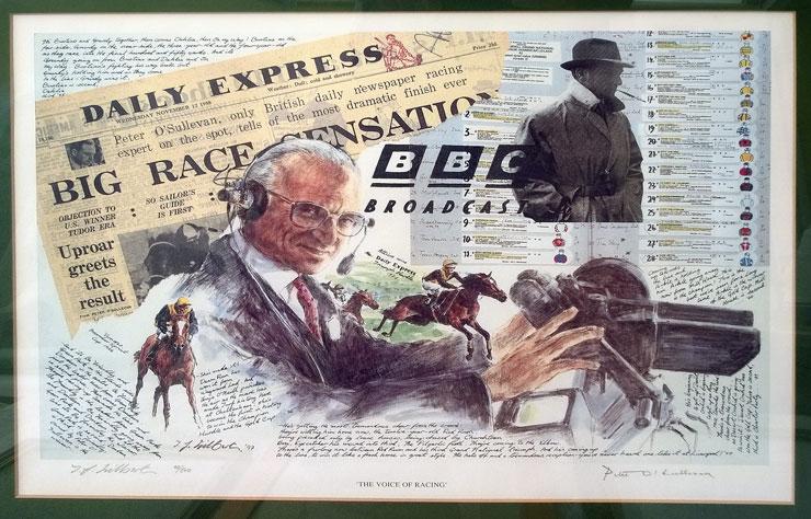 Sir Peter OSullevan signed horse-racing The Voice of Racing print Terence Gilbert sports memorabilia