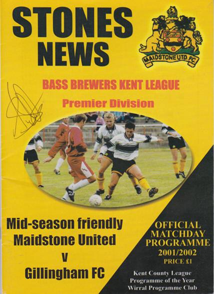 Steve-Butler-autograph-signed-Maidstone-United-football-memorabilia-programme-Gillingham-Stones-Gills-friendly