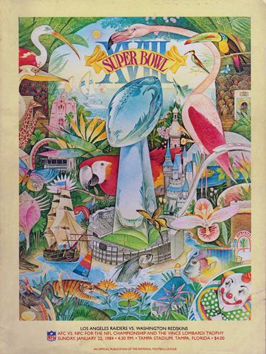 Super-Bowl-XVIII-18-Game-Day-Programme-Los-Angeles-Raiders-Washington-Redskins-NFL-Vince-Lombardi-Trophy-Tampa-Bay-Stadium-1984